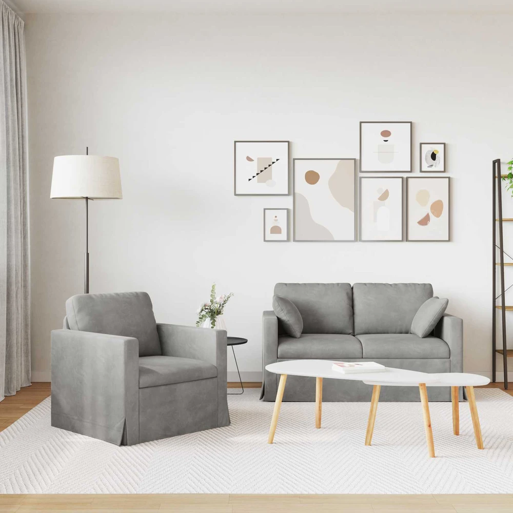 Sofa Sofos komplektas 2 vnt. Šviesiai pilka Aksomas