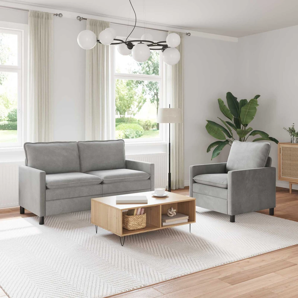 Sofa Sofos komplektas 2 vnt. Šviesiai pilka Aksomas