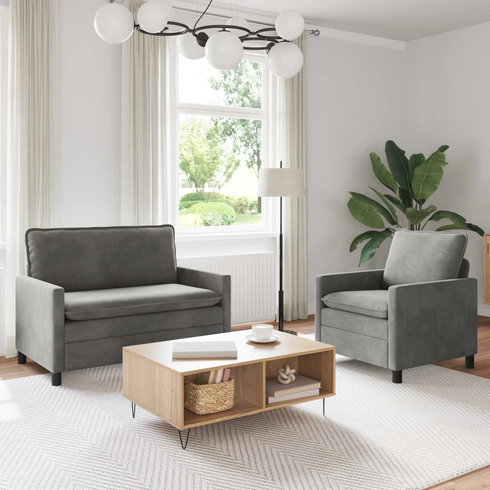 Sofa Sofos komplektas 2 vnt. Šviesiai pilka Aksomas