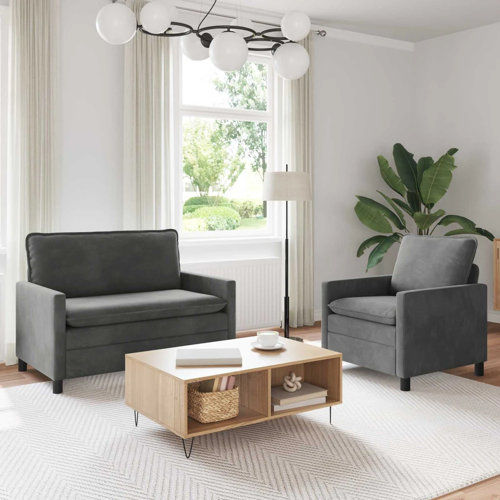 Sofa Sofos komplektas 2 vnt. Tamsiai pilka Aksomas