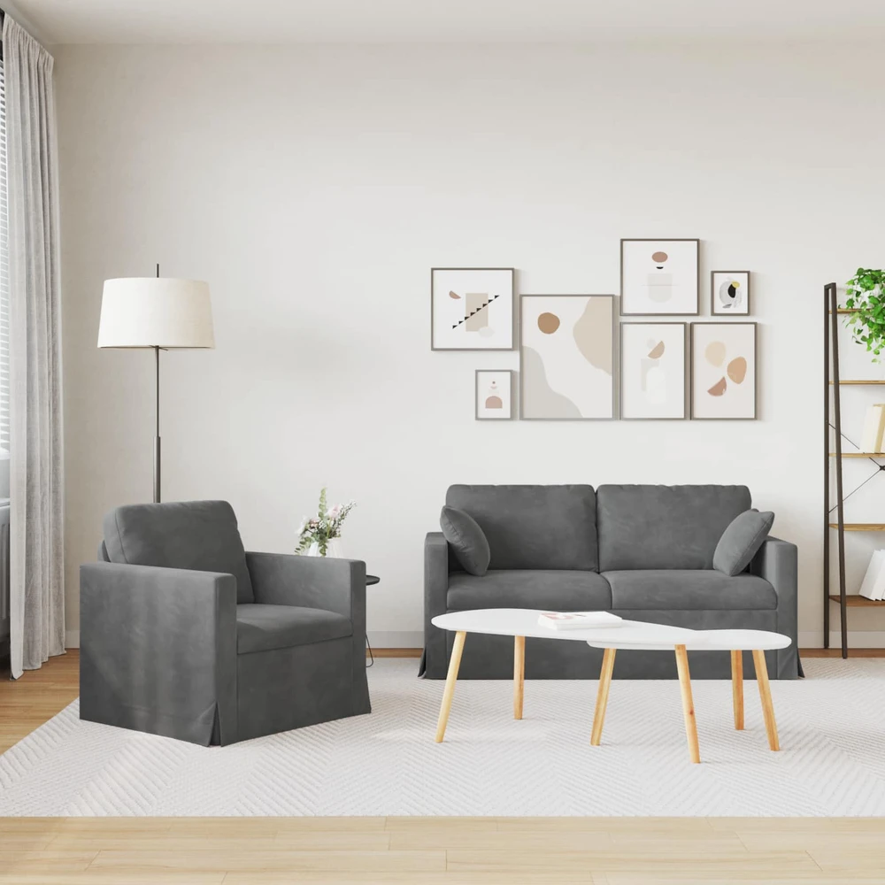 Sofa Sofos komplektas 2 vnt. Tamsiai pilka Aksomas
