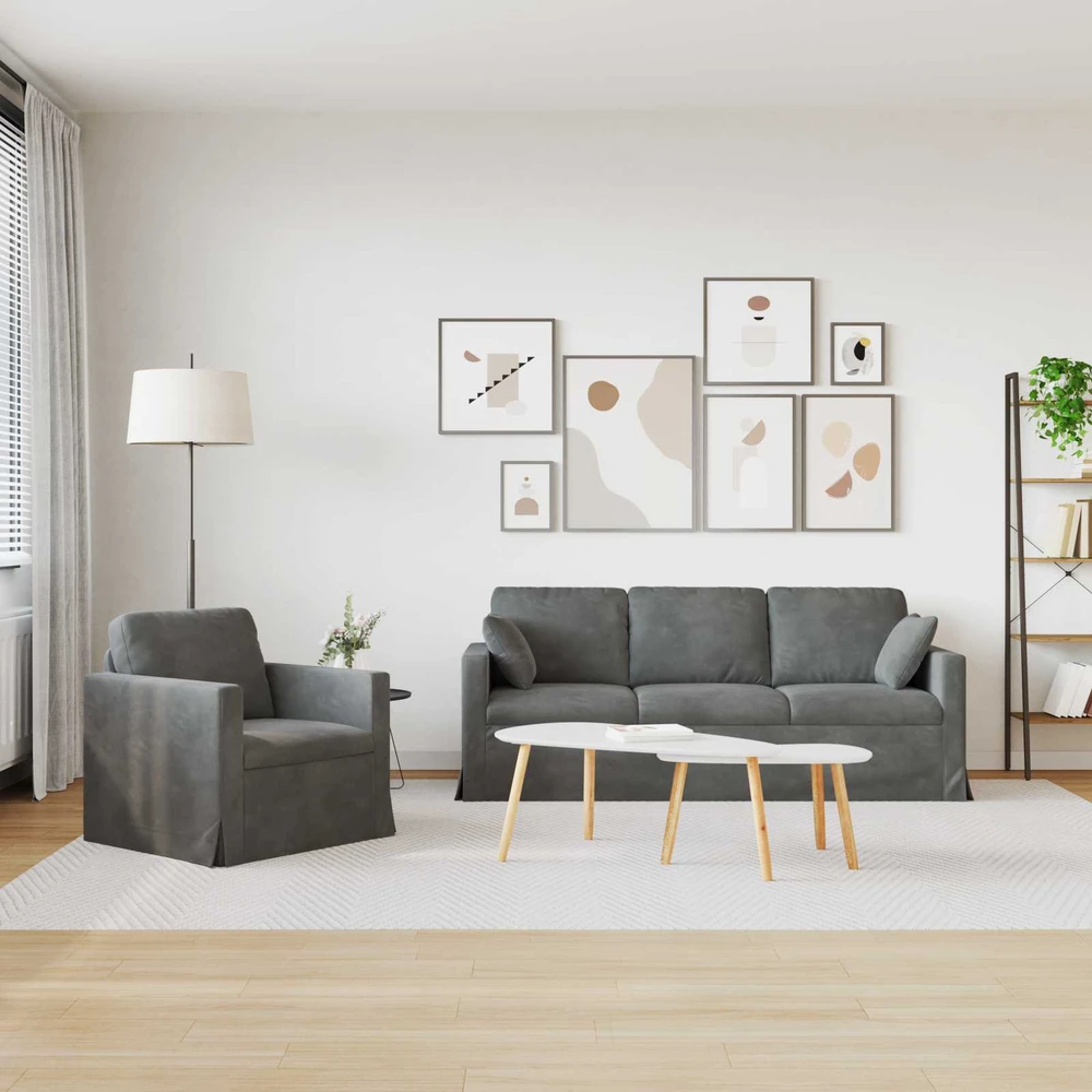 Sofa Sofos komplektas 2 vnt. Tamsiai pilka Aksomas