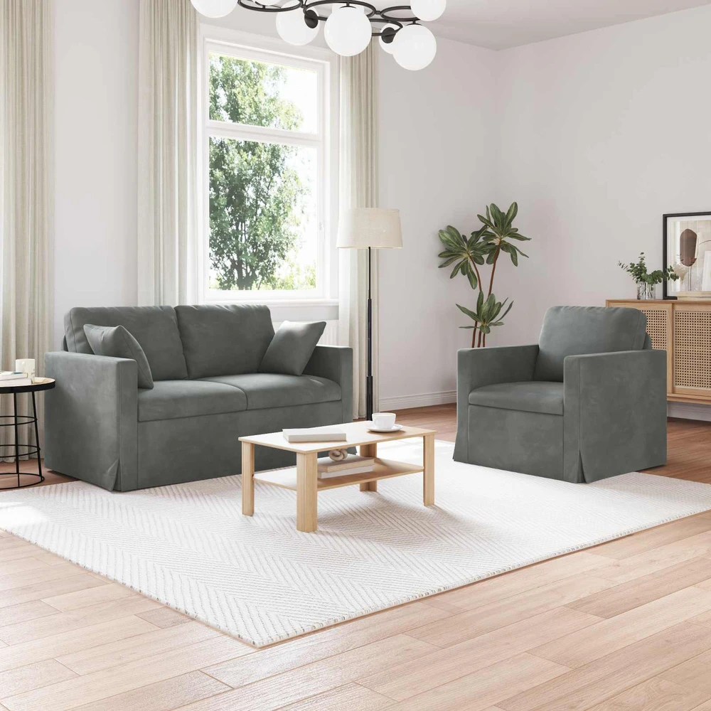 Sofa Sofos komplektas 2 vnt. Tamsiai pilka Aksomas