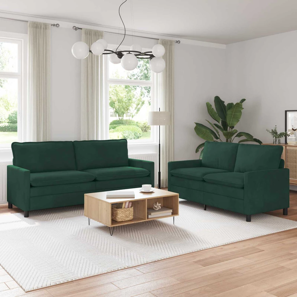 Sofa Sofos komplektas 2 vnt. Tamsiai žalia Aksomas