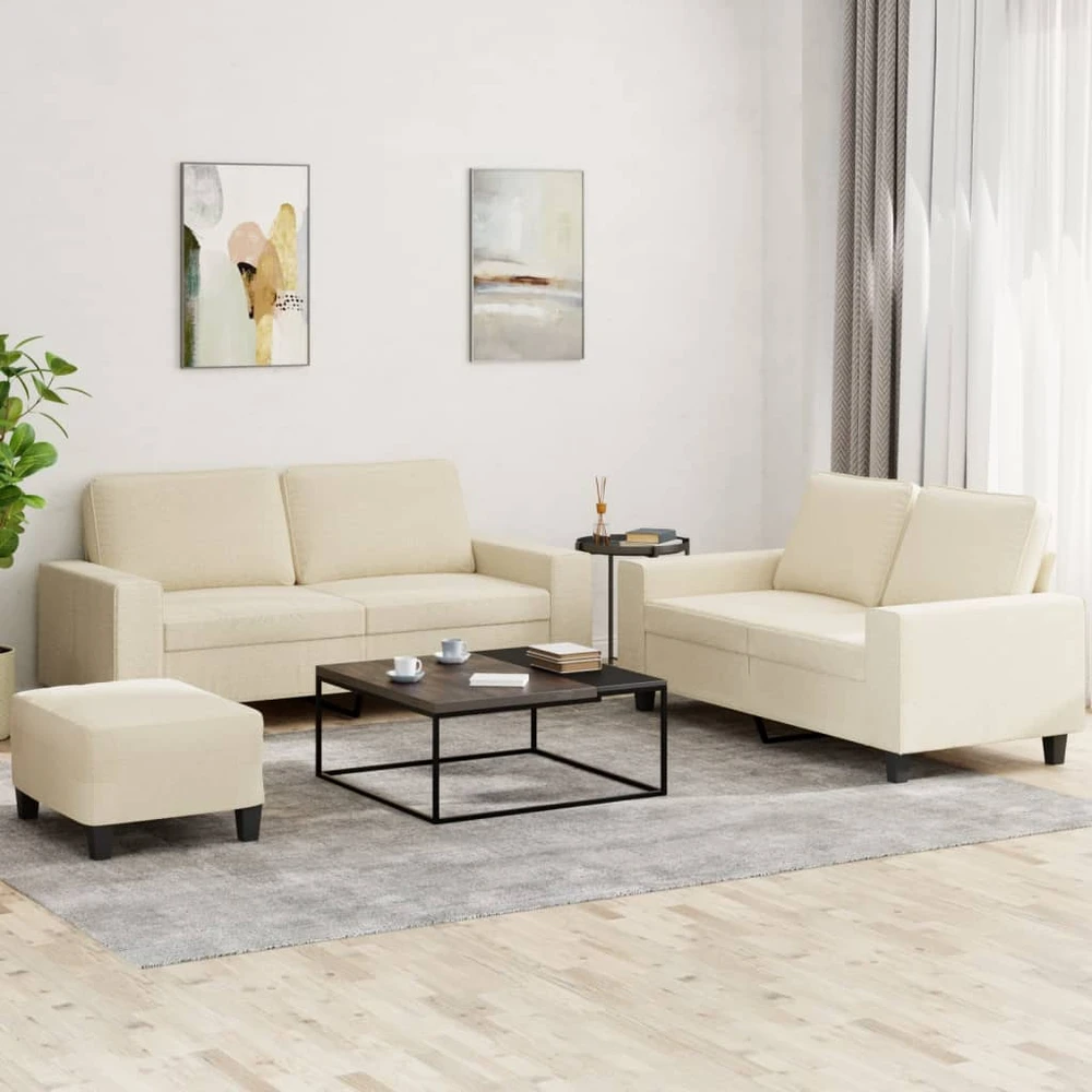 Sofa Sofos komplektas, 3 dalių, kreminės spalvos, audinys