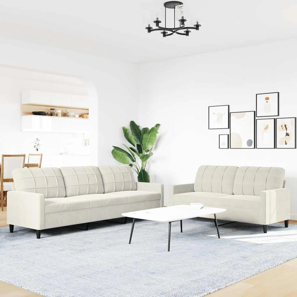 Sofa Sofos komplektas su pagalvėlėmis, 2 dalių, kreminis, aksomas