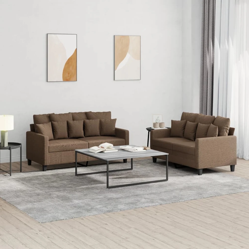 Sofa Sofos komplektas su pagalvėlėmis, 2 dalių, rudas, audinys