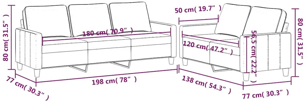 Sofa Sofos komplektas su pagalvėlėmis, 2 dalių, rudas, aksomas