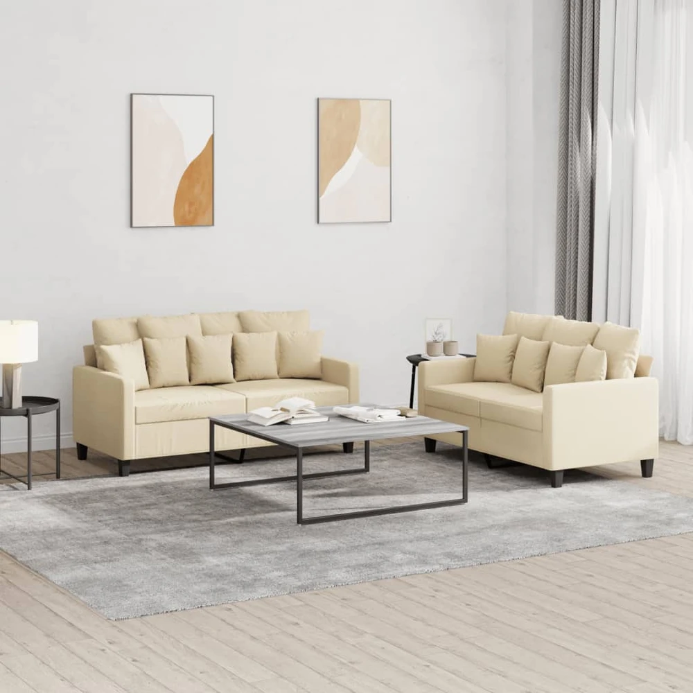 Sofa Sofos komplektas su pagalvėlėmis, 2 dalių, kreminis, audinys
