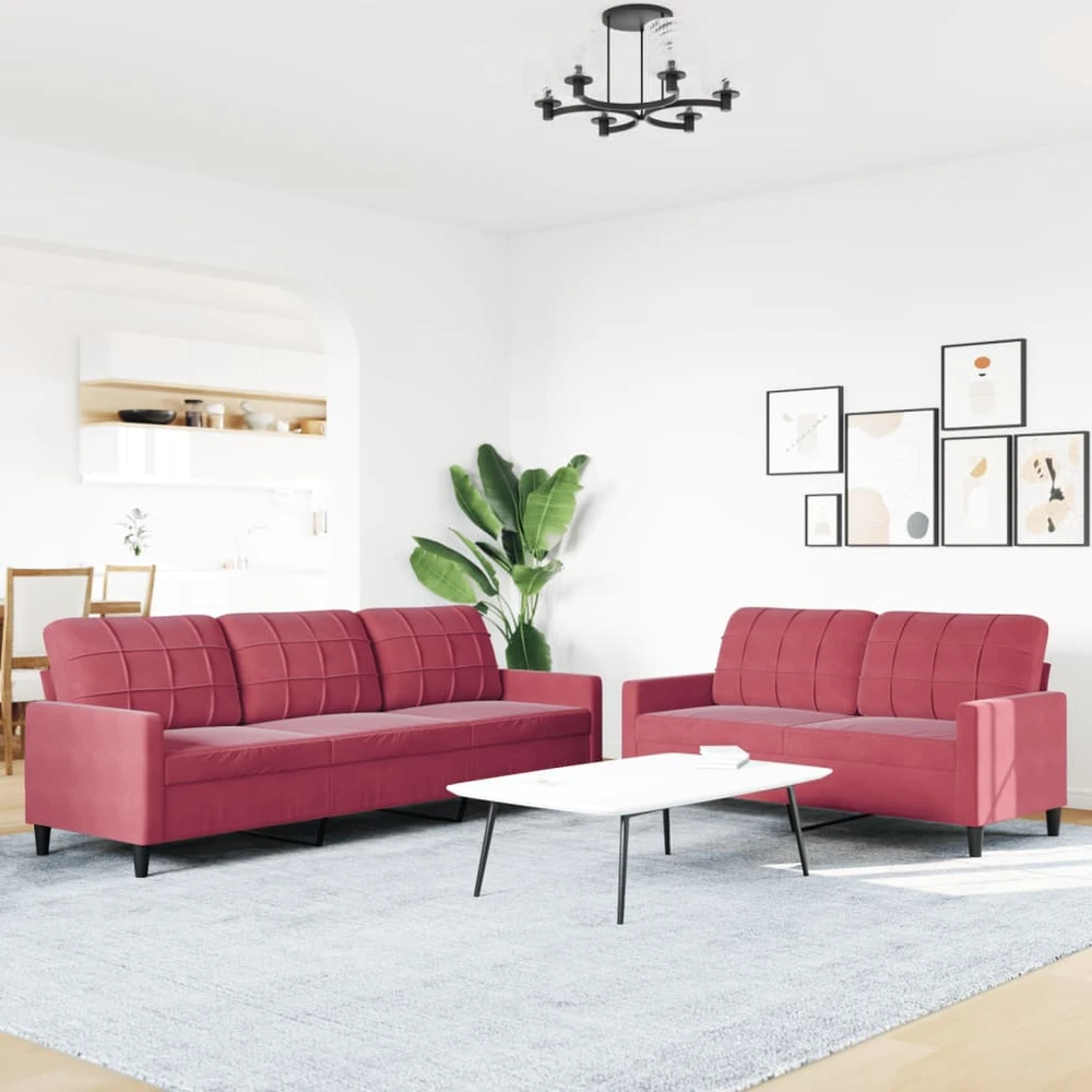 Sofa Sofos komplektas su pagalvėlėmis, 2 dalių, vyno, aksomas