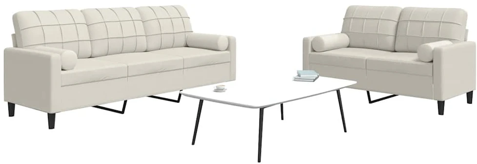 Sofa Sofos komplektas su pagalvėlėmis, 2 dalių, kreminis, aksomas