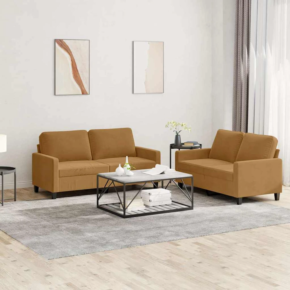 Sofa Sofos komplektas su pagalvėlėmis, 2 dalių, rudas, aksomas