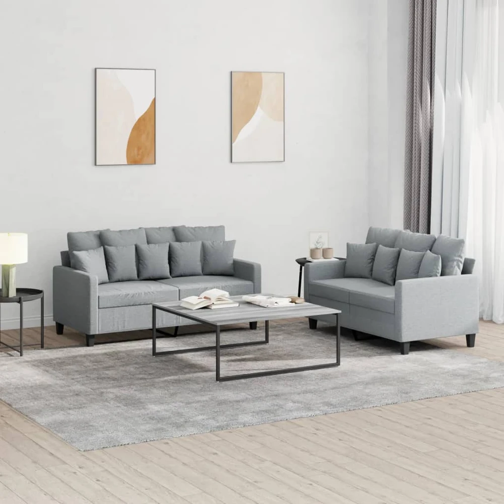 Sofa Sofos komplektas su pagalvėlėmis, 2 dalių, pilkas, audinys