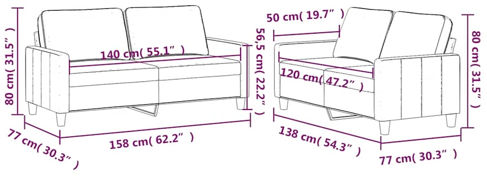 Sofa Sofos komplektas su pagalvėlėmis, 2 dalių, mėlynas, aksomas