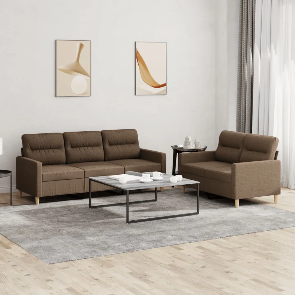 Sofa Sofos komplektas su pagalvėlėmis, 2 dalių, rudas, audinys
