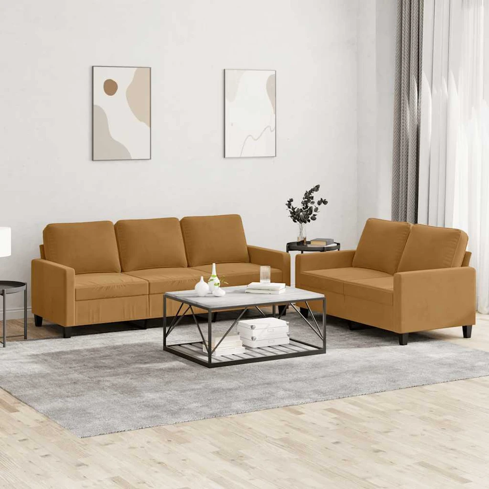 Sofa Sofos komplektas su pagalvėlėmis, 2 dalių, rudas, aksomas