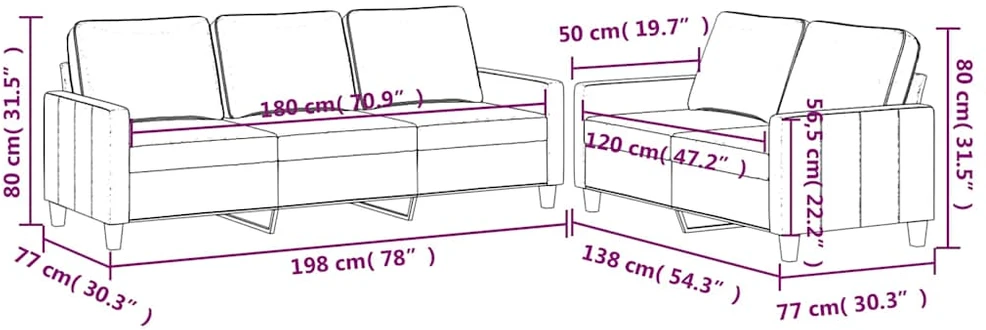 Sofa Sofos komplektas su pagalvėlėmis, 2 dalių, mėlynas, aksomas