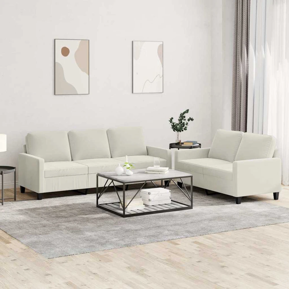 Sofa Sofos komplektas su pagalvėlėmis, 2 dalių, kreminis, aksomas