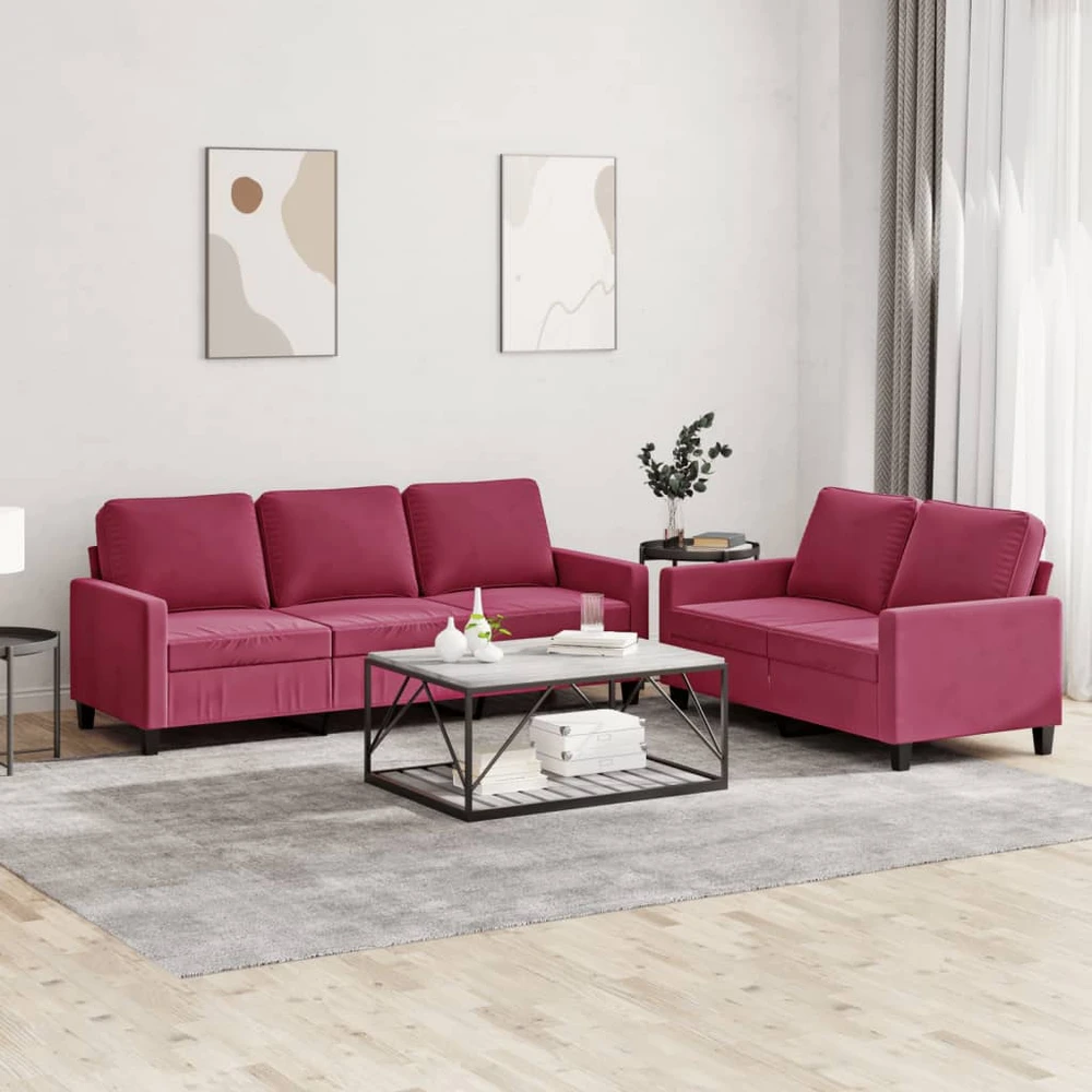 Sofa Sofos komplektas su pagalvėlėmis, 2 dalių, vyno, aksomas