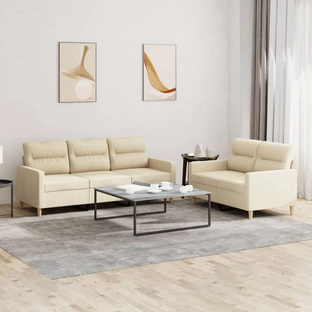 Sofa Sofos komplektas su pagalvėlėmis, 2 dalių, kreminis, audinys