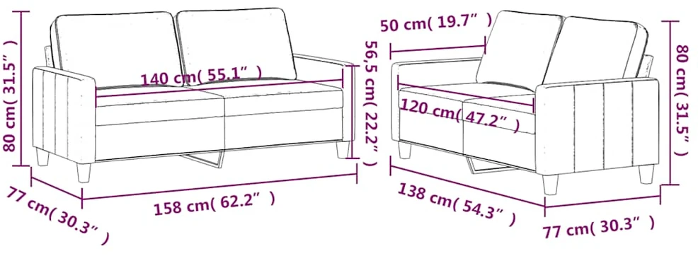 Sofa Sofos komplektas su pagalvėlėmis, 2 dalių, rudas, aksomas