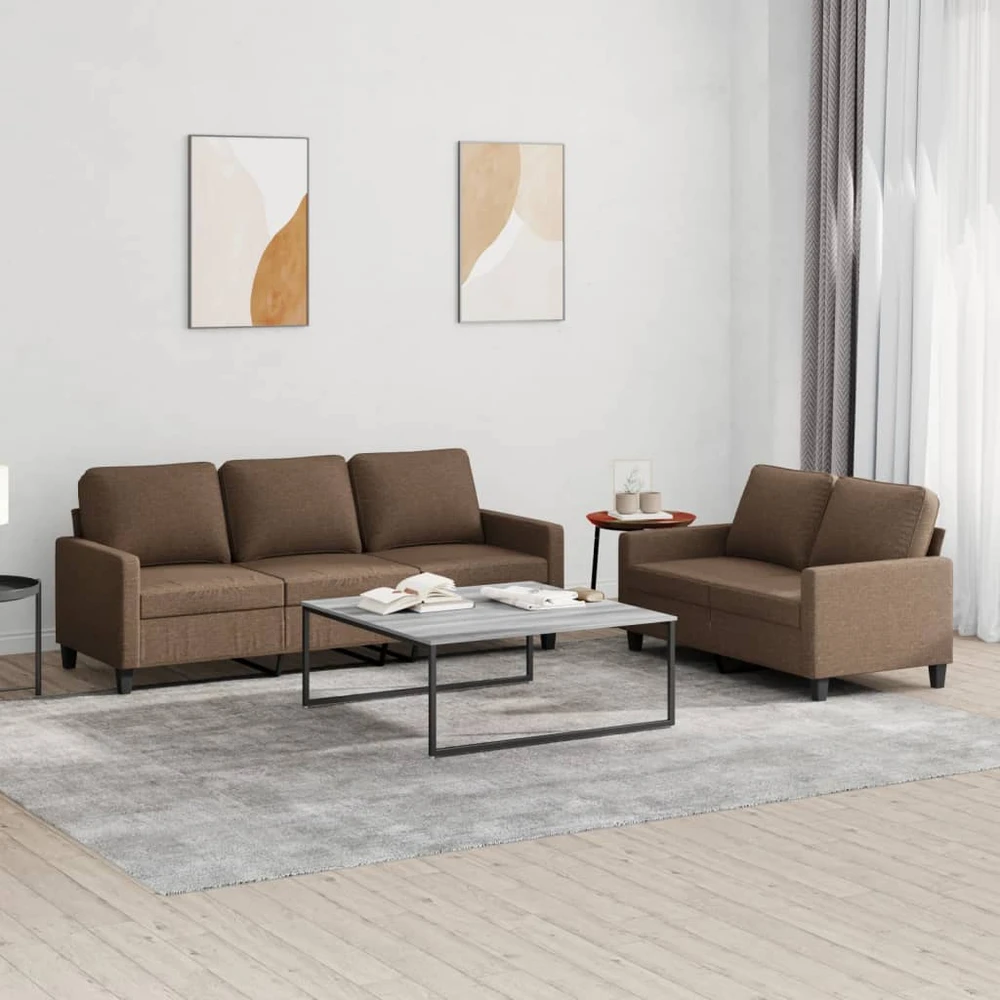 Sofa Sofos komplektas su pagalvėlėmis, 2 dalių, rudas, audinys