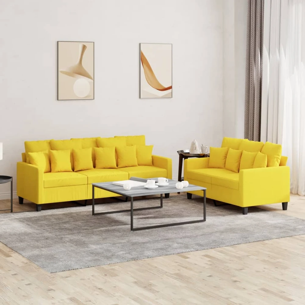 Sofa Sofos komplektas su pagalvėlėmis, 2 dalių, geltonas, audinys
