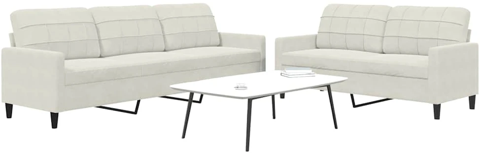 Sofa Sofos komplektas su pagalvėlėmis, 2 dalių, kreminis, aksomas