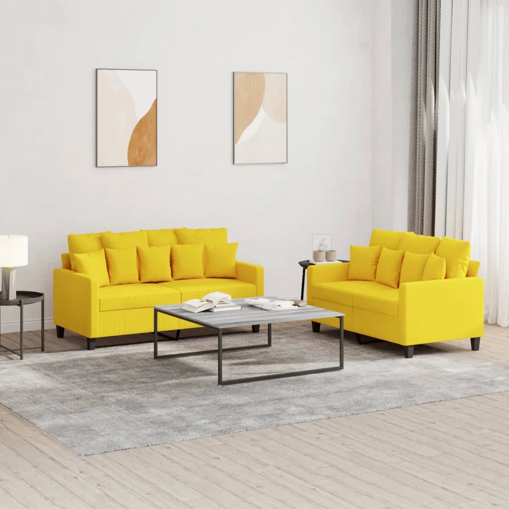Sofa Sofos komplektas su pagalvėlėmis, 2 dalių, geltonas, audinys