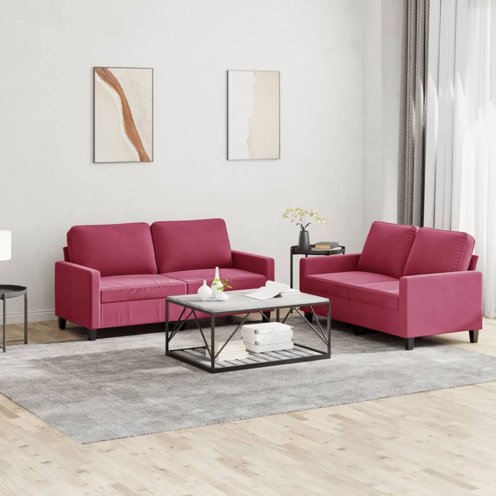 Sofa Sofos komplektas su pagalvėlėmis, 2 dalių, vyno, aksomas