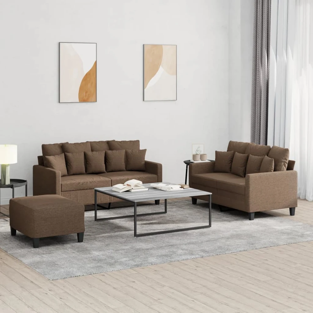 Sofa Sofos komplektas su pagalvėlėmis, 3 dalių, rudas, audinys