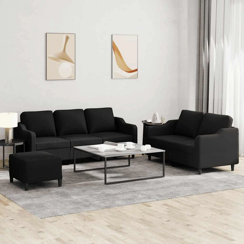 Sofa Sofos komplektas su pagalvėlėmis, 3 dalių, juodas, audinys