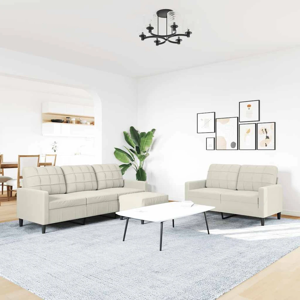 Sofa Sofos komplektas su pagalvėlėmis, 3 dalių, kreminis, aksomas