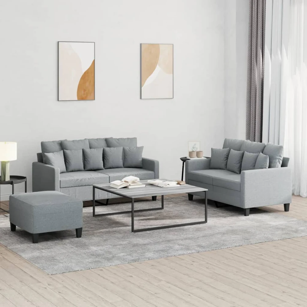 Sofa Sofos komplektas su pagalvėlėmis, 3 dalių, pilkas, audinys