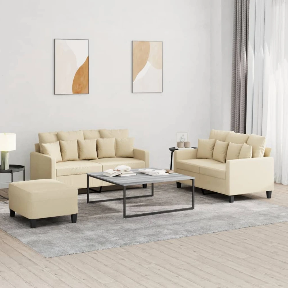 Sofa Sofos komplektas su pagalvėlėmis, 3 dalių, kreminis, audinys