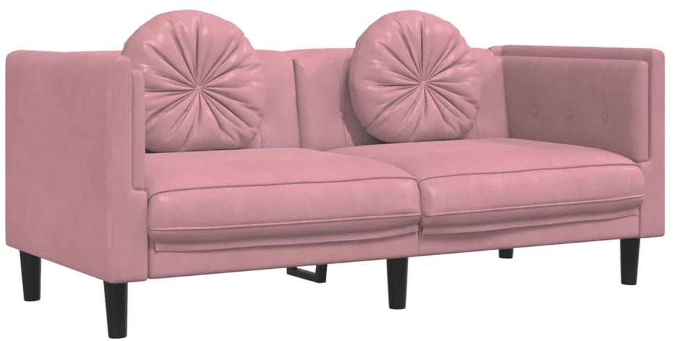 Sofa Sofos komplektas su pagalvėmis, 2 dalių, rožinis, aksomas