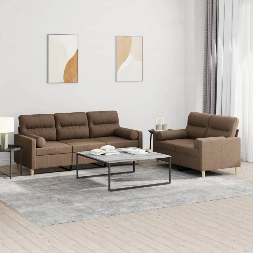 Sofa Sofos komplektas su pagalvėmis, 2 dalių, rudas, audinys