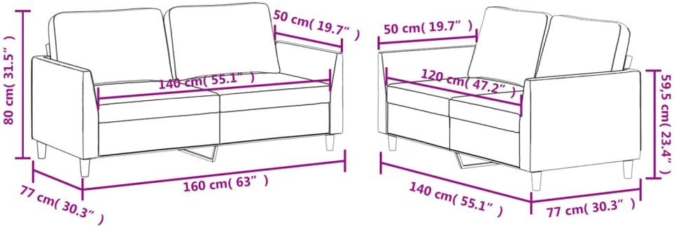 Sofa Sofos komplektas su pagalvėmis, 2 dalių, kreminis, dirbtinė oda