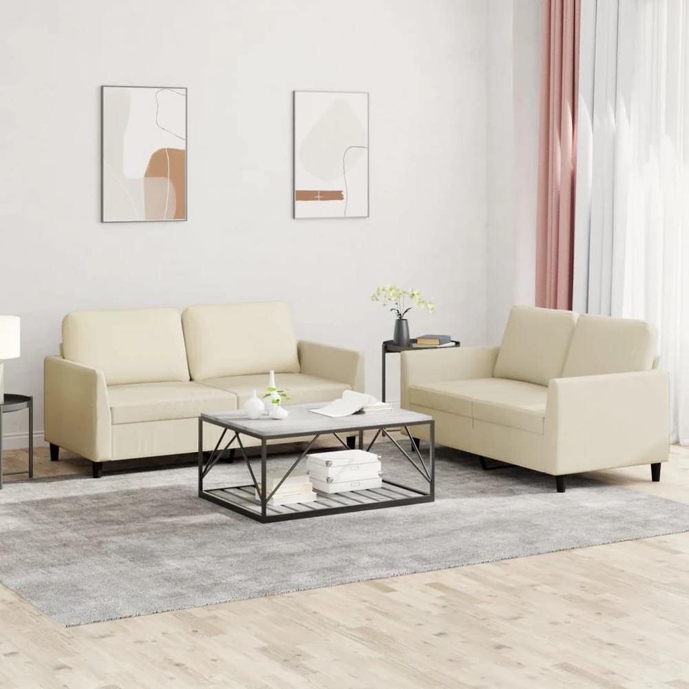 Sofa Sofos komplektas su pagalvėmis, 2 dalių, kreminis, dirbtinė oda