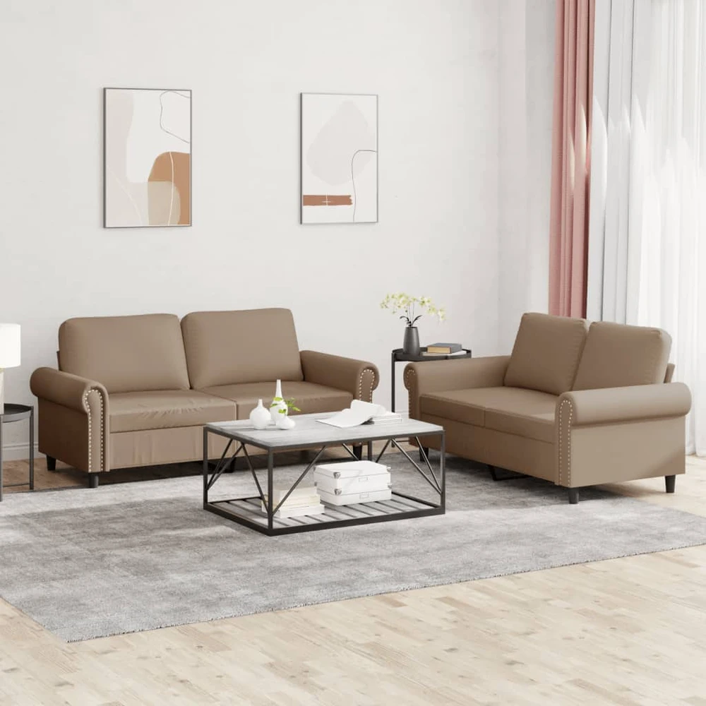 Sofa Sofos komplektas su pagalvėmis, 2 dalių, kapučino, dirbtinė oda