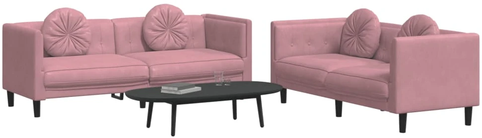 Sofa Sofos komplektas su pagalvėmis, 2 dalių, rožinis, aksomas