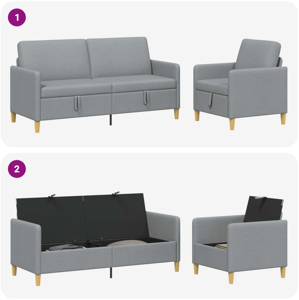 Sofa Sofos komplektas su saugojimu 2 pcs Šviesiai pilka Poliesteris