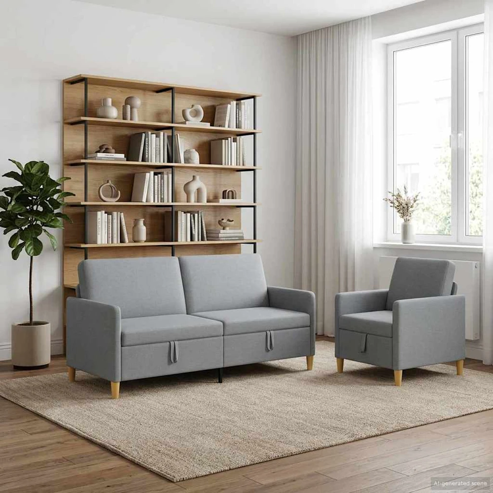 Sofa Sofos komplektas su saugojimu 2 pcs Šviesiai pilka Poliesteris