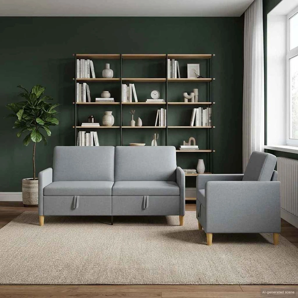 Sofa Sofos komplektas su saugojimu 2 pcs Šviesiai pilka Poliesteris