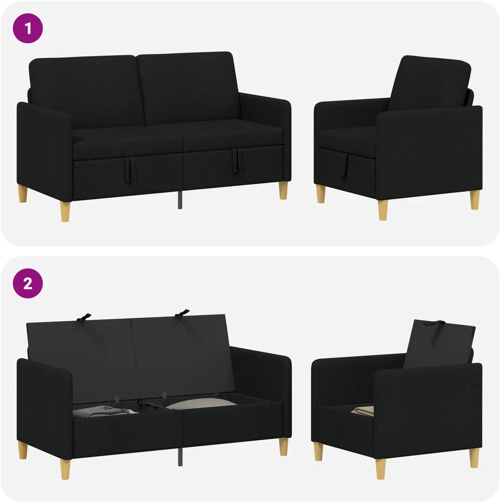 Sofa Sofos komplektas su saugojimu 2 vnt. Juoda Poliesteris