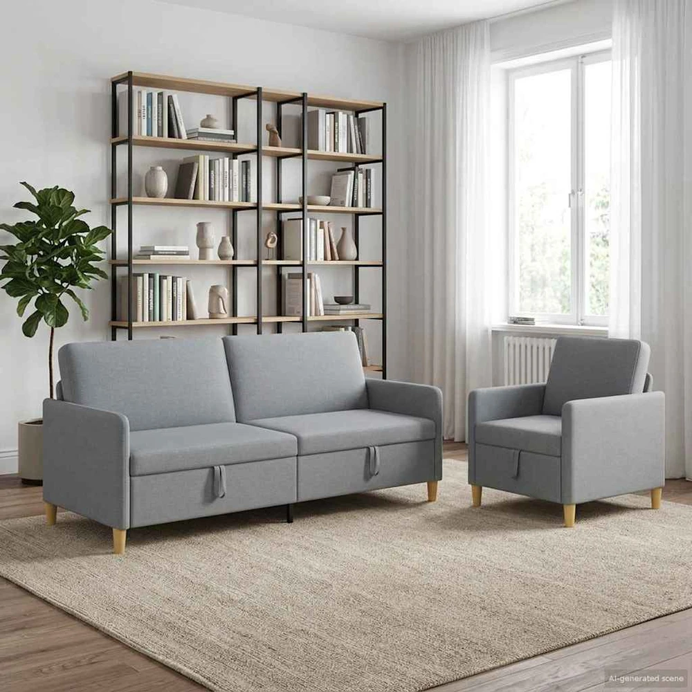Sofa Sofos komplektas su saugojimu 2 vnt. Šviesiai pilka Poliesteris