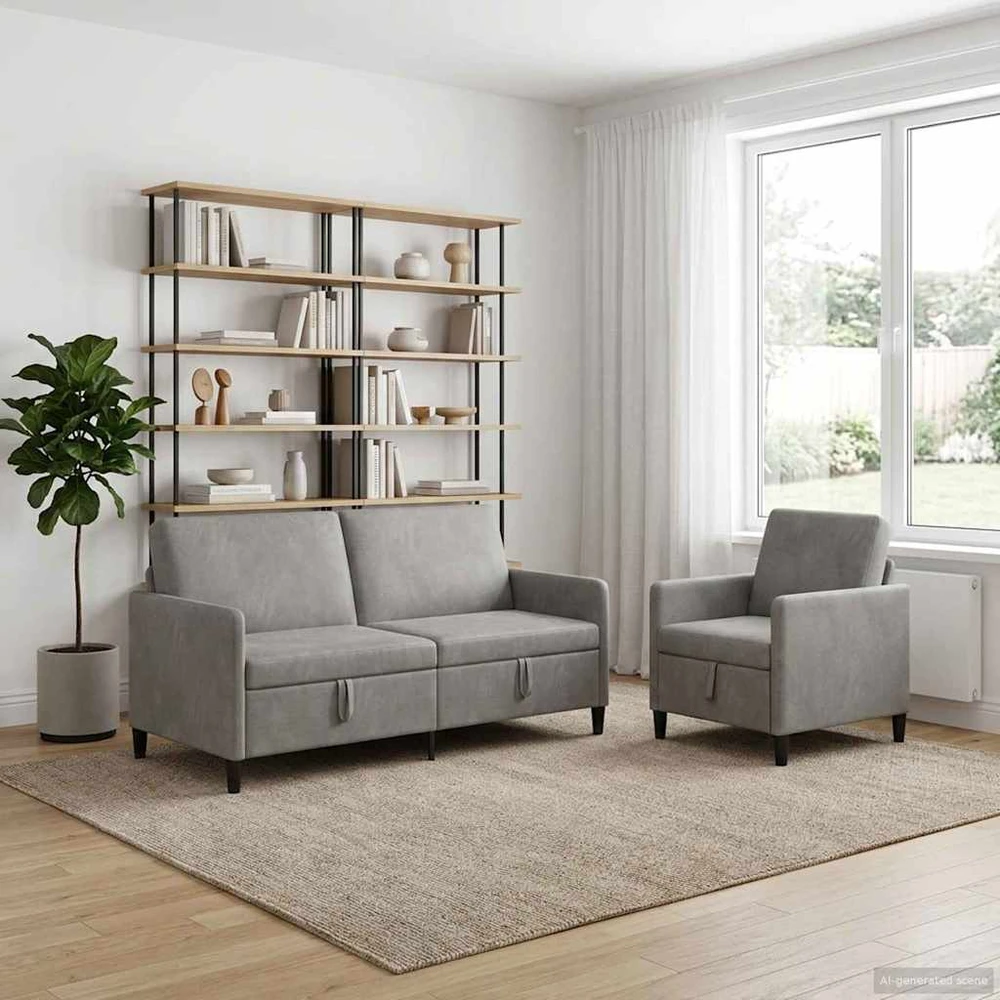 Sofa Sofos komplektas su saugojimu 2 vnt. Šviesiai pilka Poliesteris