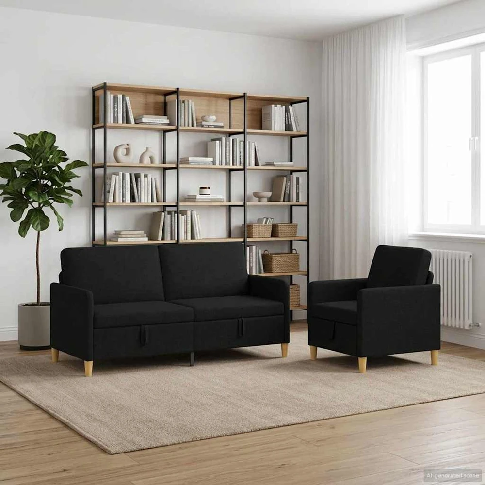 Sofa Sofos komplektas su saugojimu 2 vnt. Juoda Poliesteris