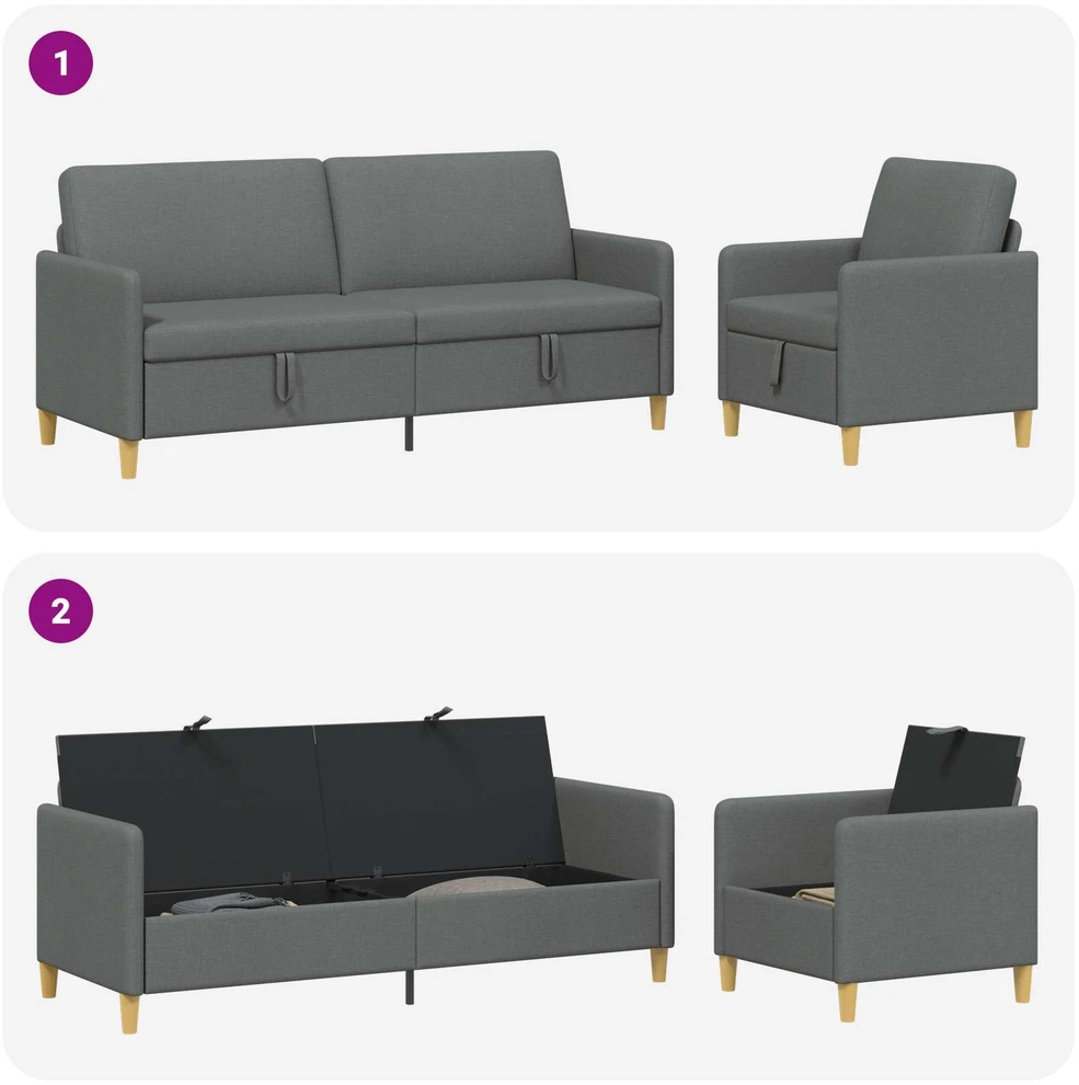 Sofa Sofos komplektas su saugojimu 2 vnt. Tamsiai pilka Poliesteris