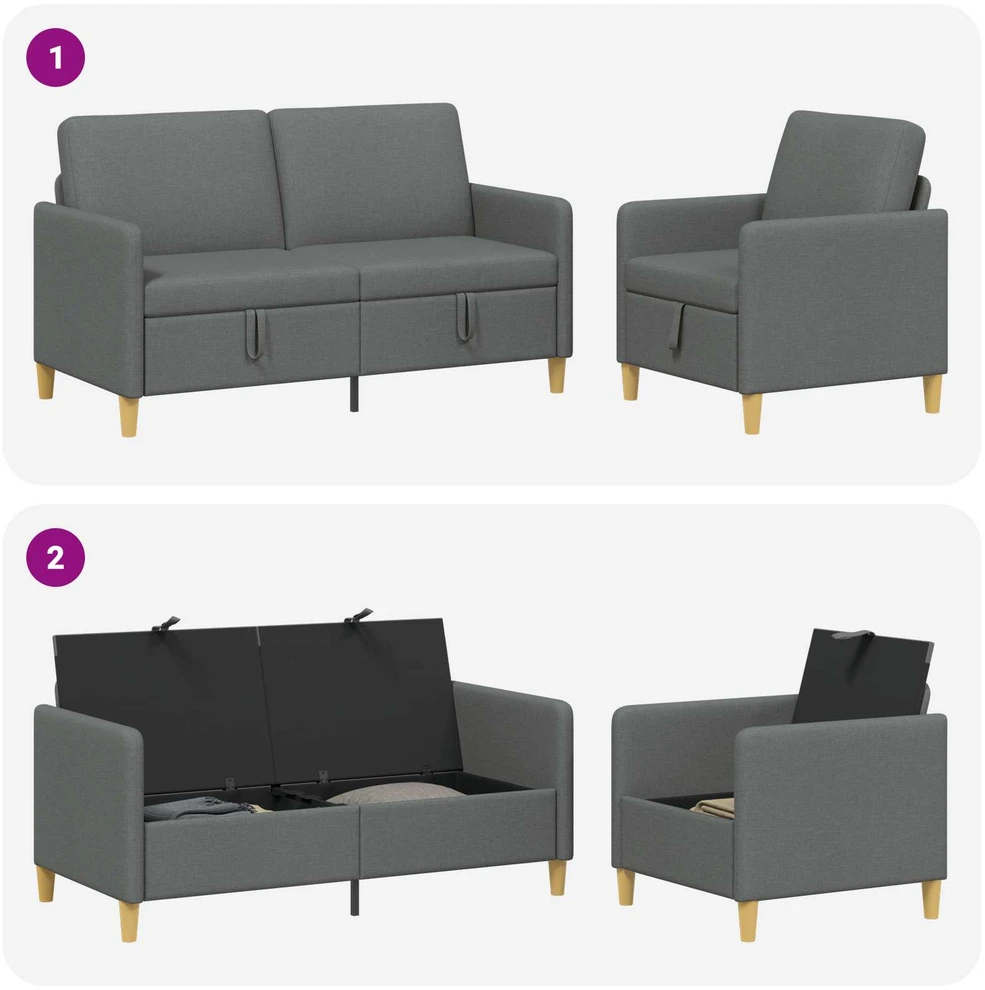 Sofa Sofos komplektas su saugojimu 2 vnt. Tamsiai pilka Poliesteris